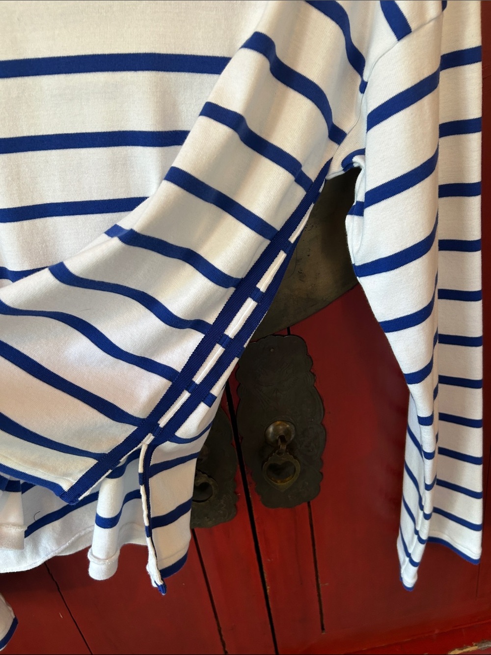 La Ligne Long Sleeve Breton Tee, Cobalt Blue/Ivory, Size Large - Picture 7 of 10